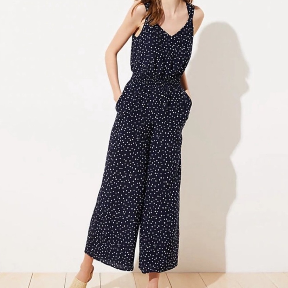 NWT Open Back LOFT Jumpsuit Navy & Gray Size 4 #18